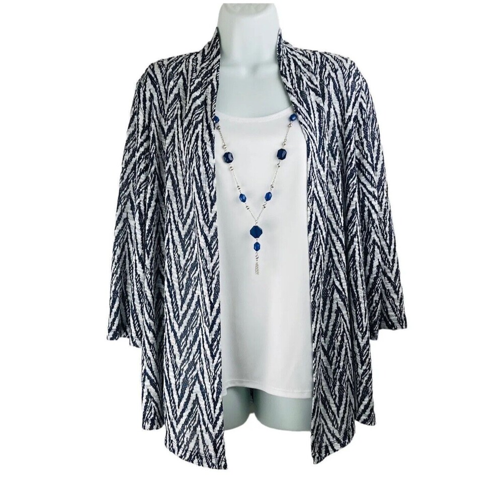 Alfred Dunner Women’s Size 12 Open Front Cardigan Shell & Necklace 3 Piece Set